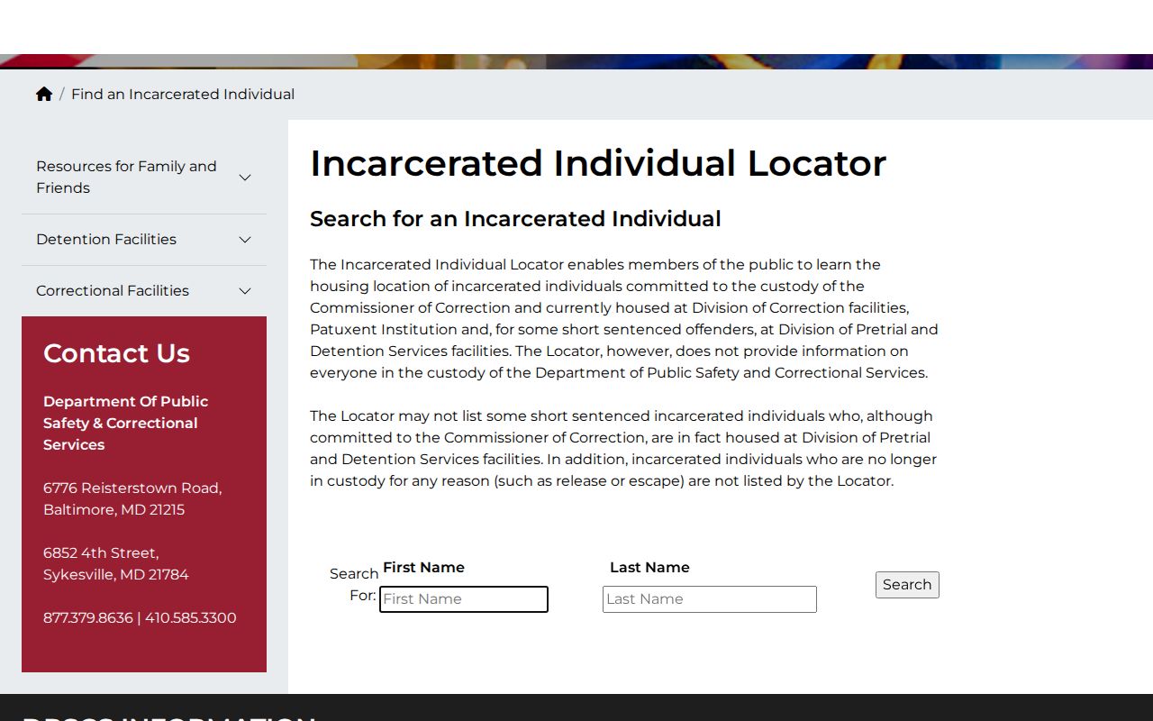 Maryland arrest records and DPSCS custody locator