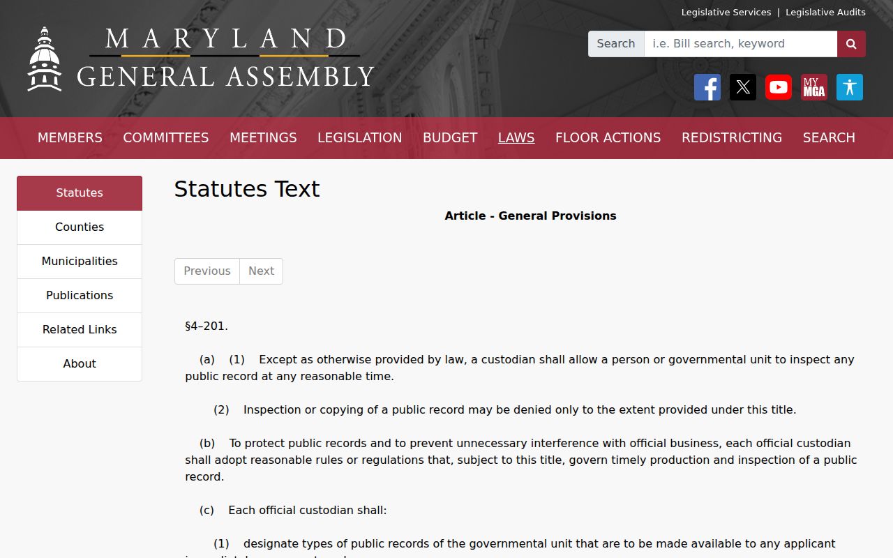 Maryland Public Information Act guidance for clerks