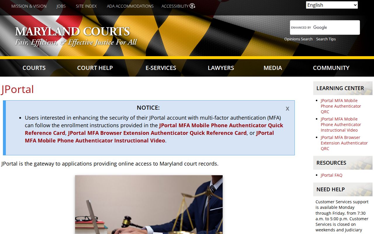 Maryland court dockets and JPortal access
