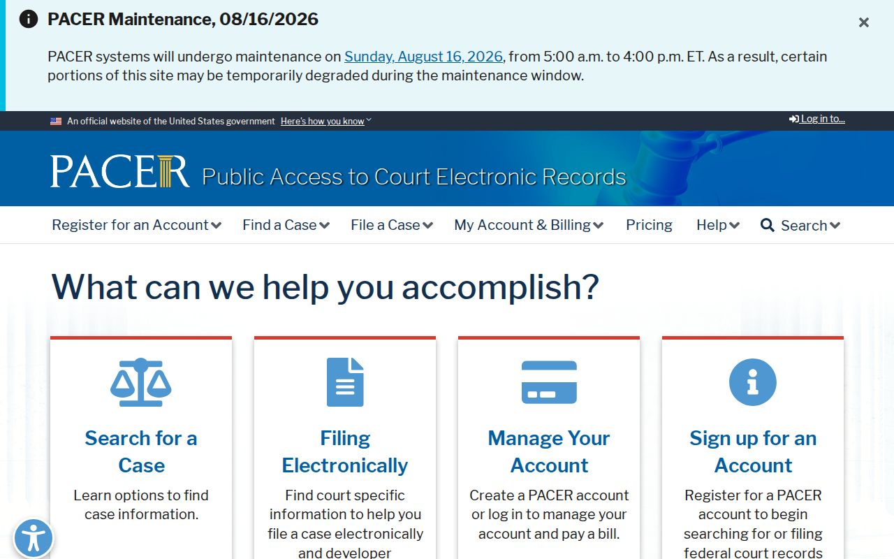 Federal court dockets in Maryland through PACER