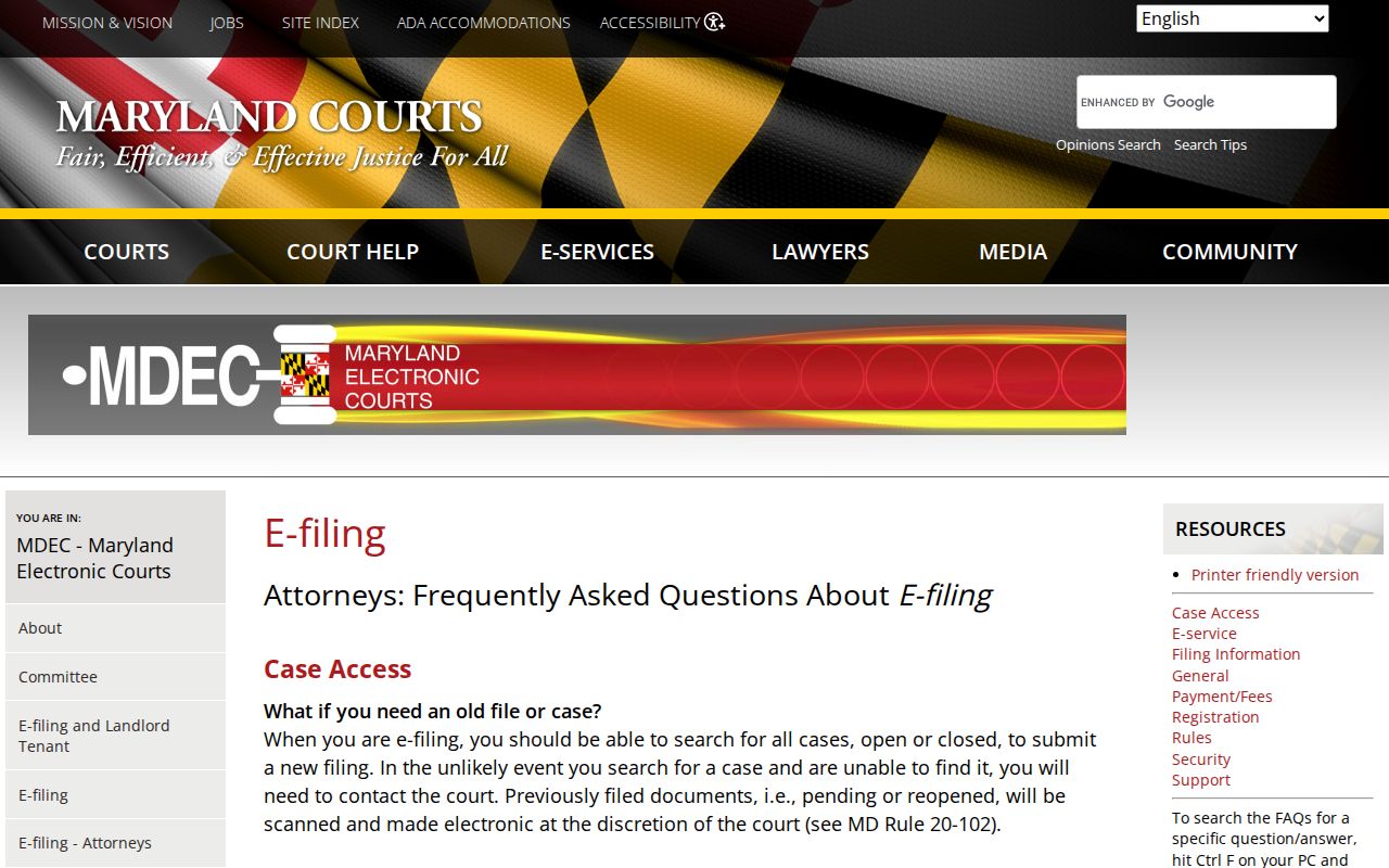 Maryland court docket access through four electronic portals
