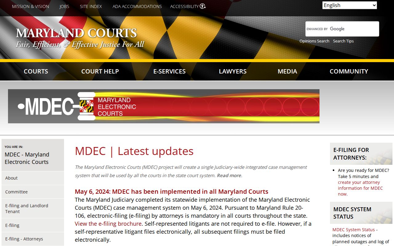 Maryland court dockets in the MDEC system