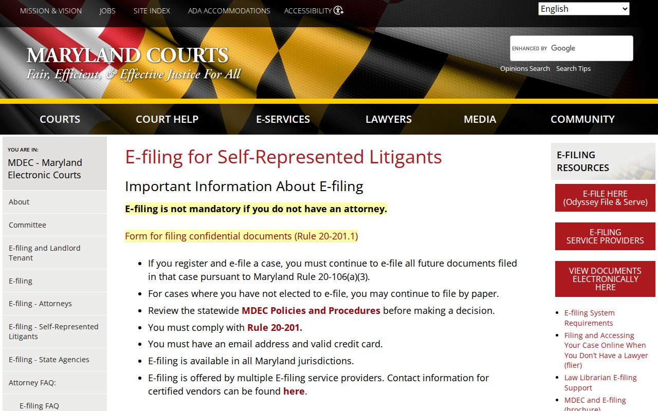 Maryland court dockets and MDEC public access