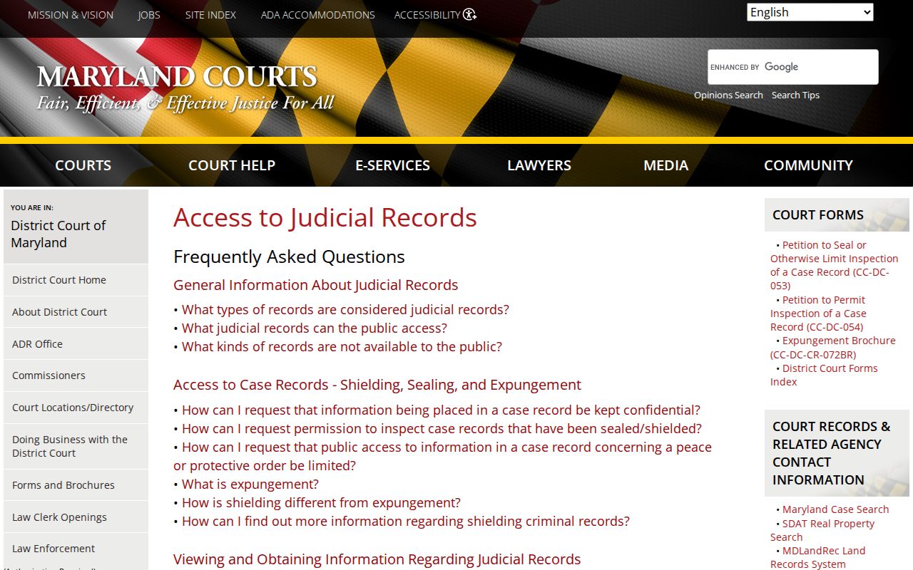 Maryland court records access rules and request guidance