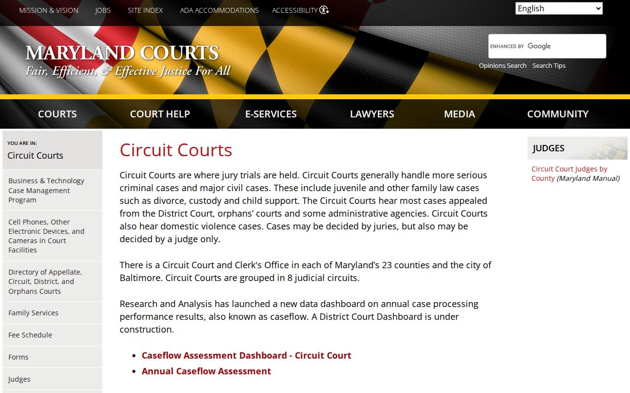 Maryland Circuit Court system directory