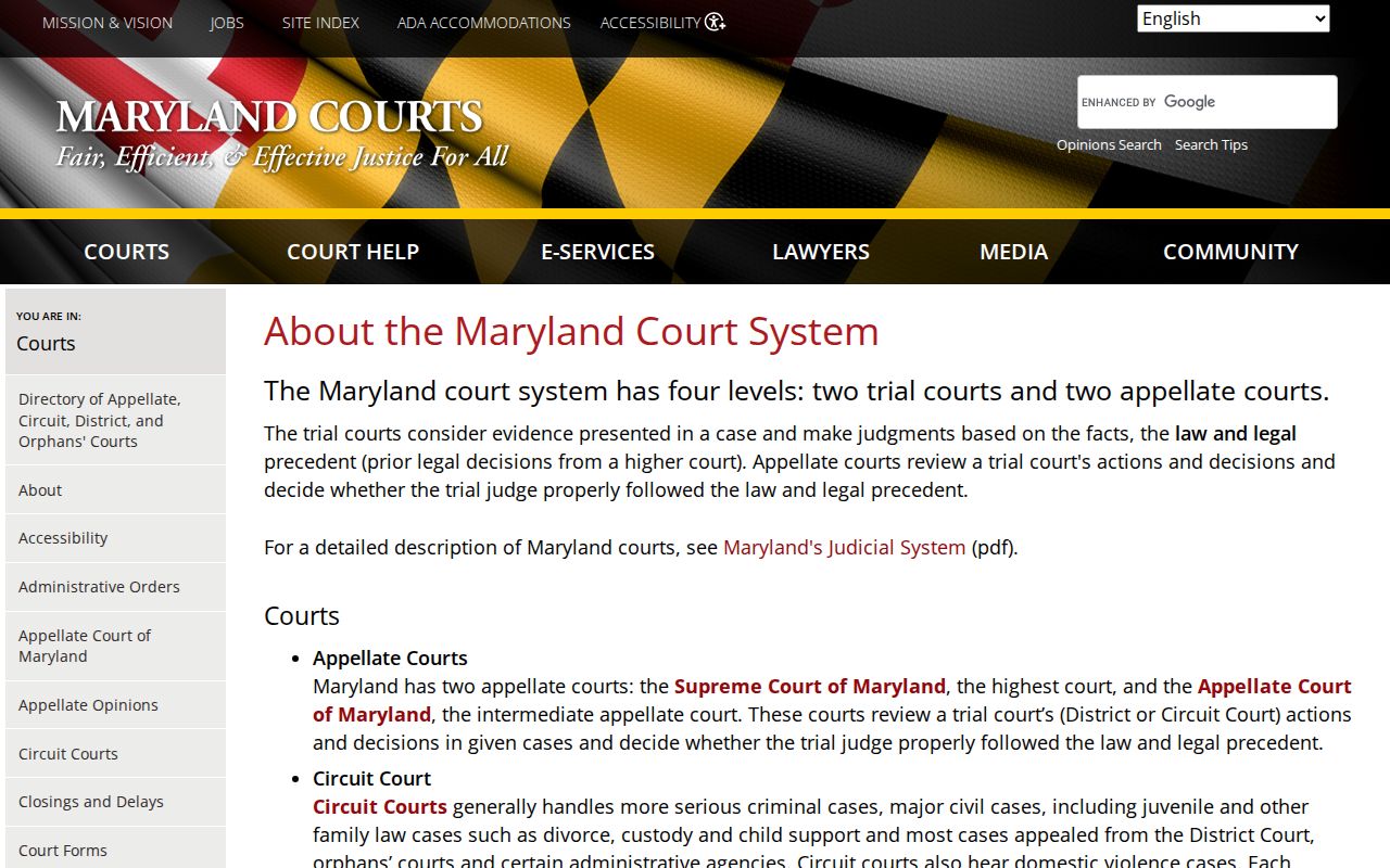Maryland court system official hierarchy