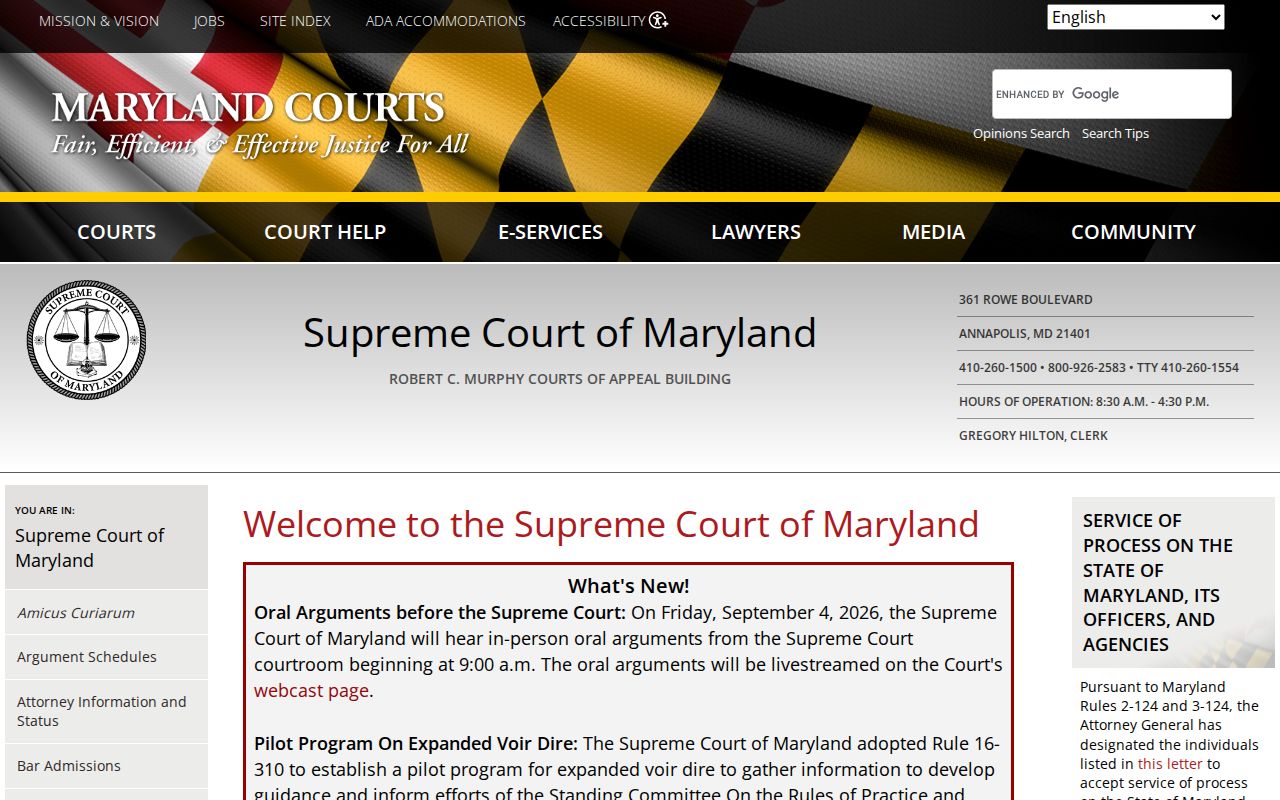 Supreme Court of Maryland court system page