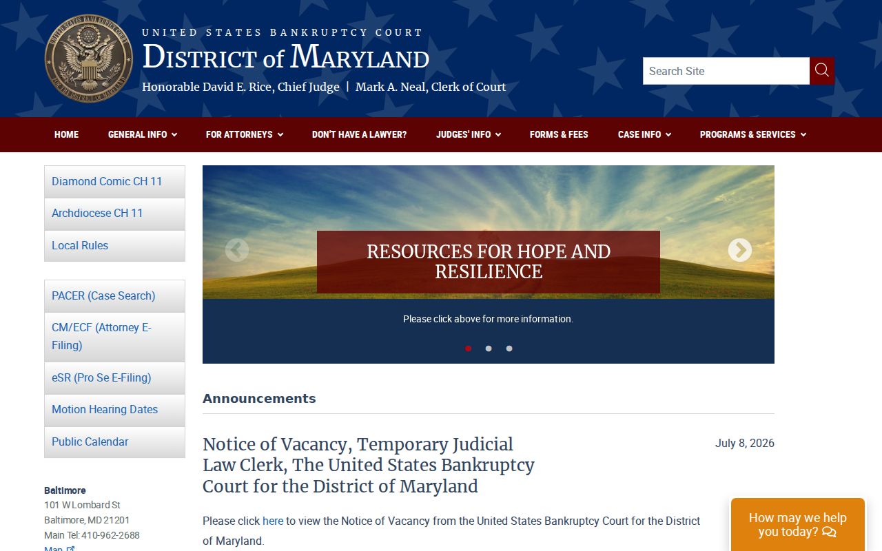Maryland federal bankruptcy court system