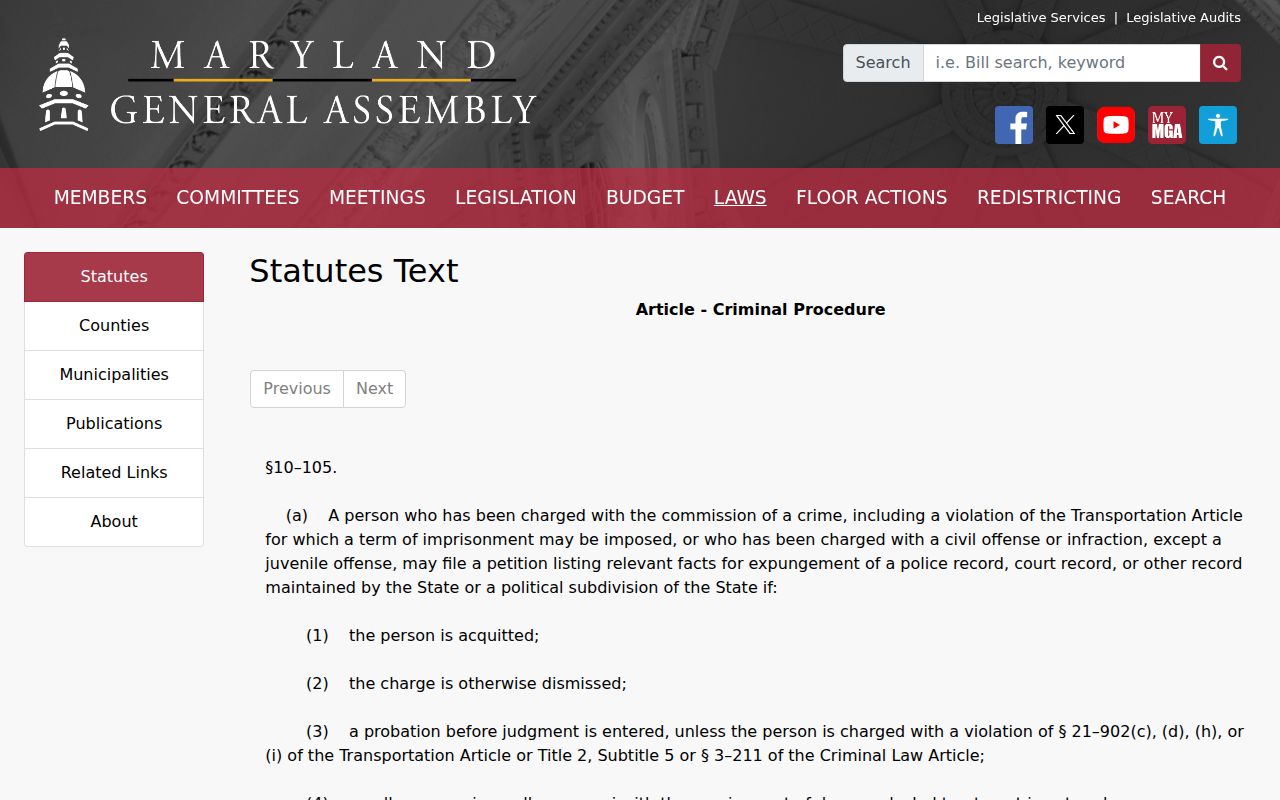 Maryland criminal court records and expungement law