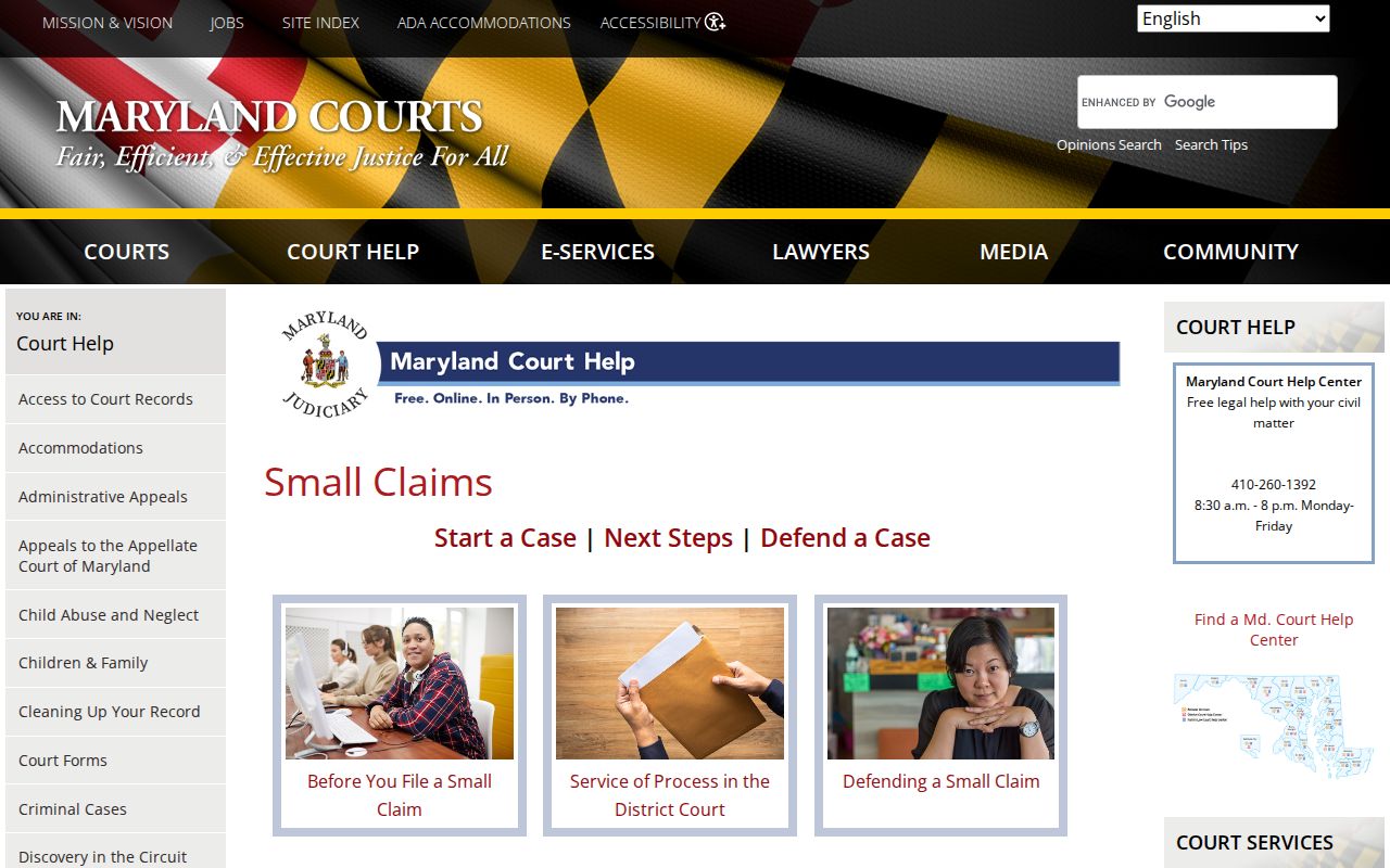 Maryland court resource that is separate from inmate records and custody searches