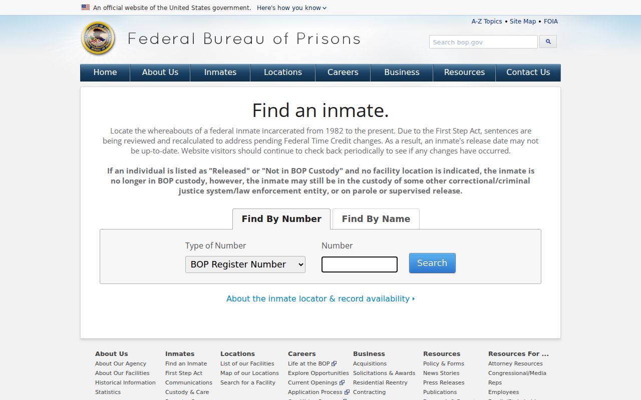 Federal inmate locator used separately from Maryland inmate records