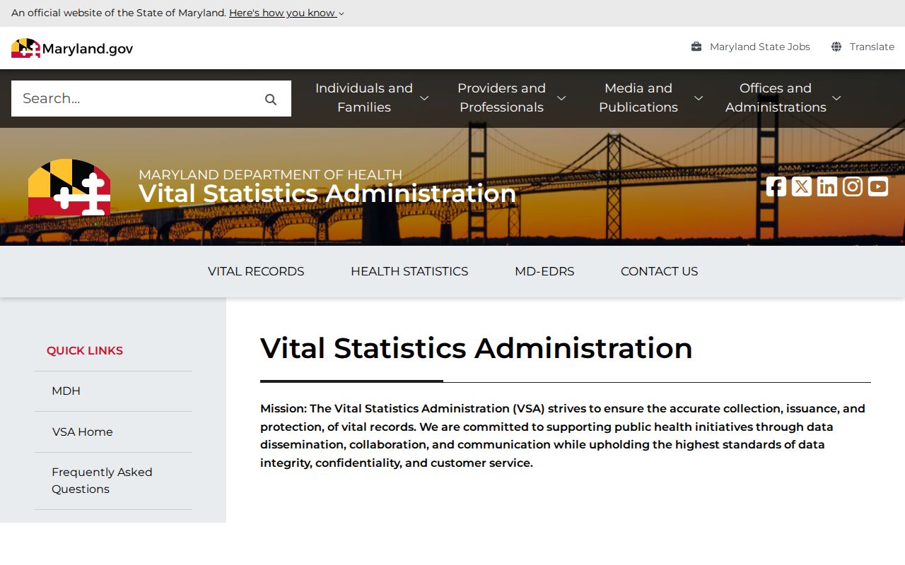 Maryland marriage and divorce records Division of Vital Records home page