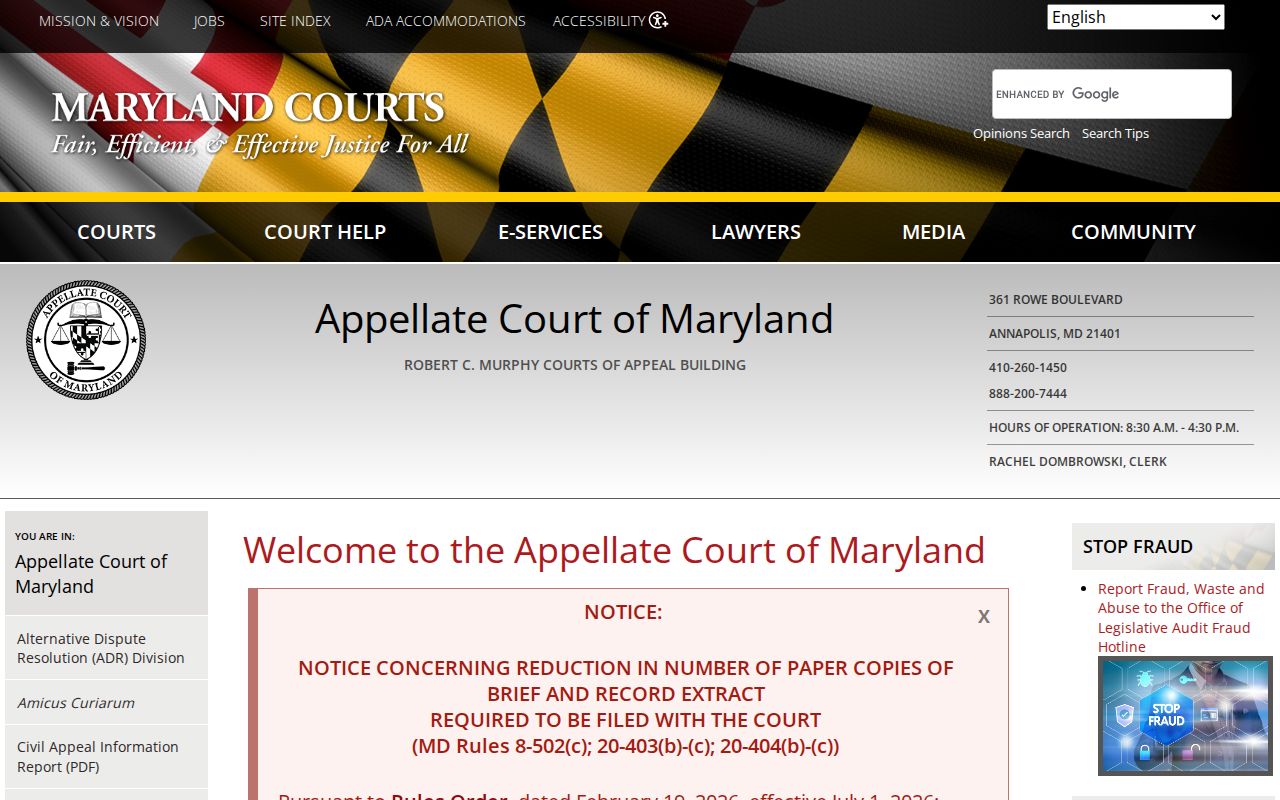 Maryland court records Appellate Court official page