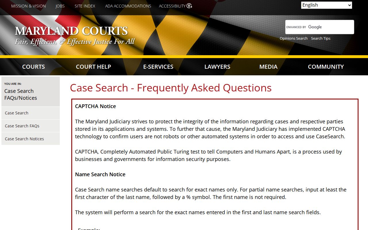 Maryland court records Case Search coverage and limits