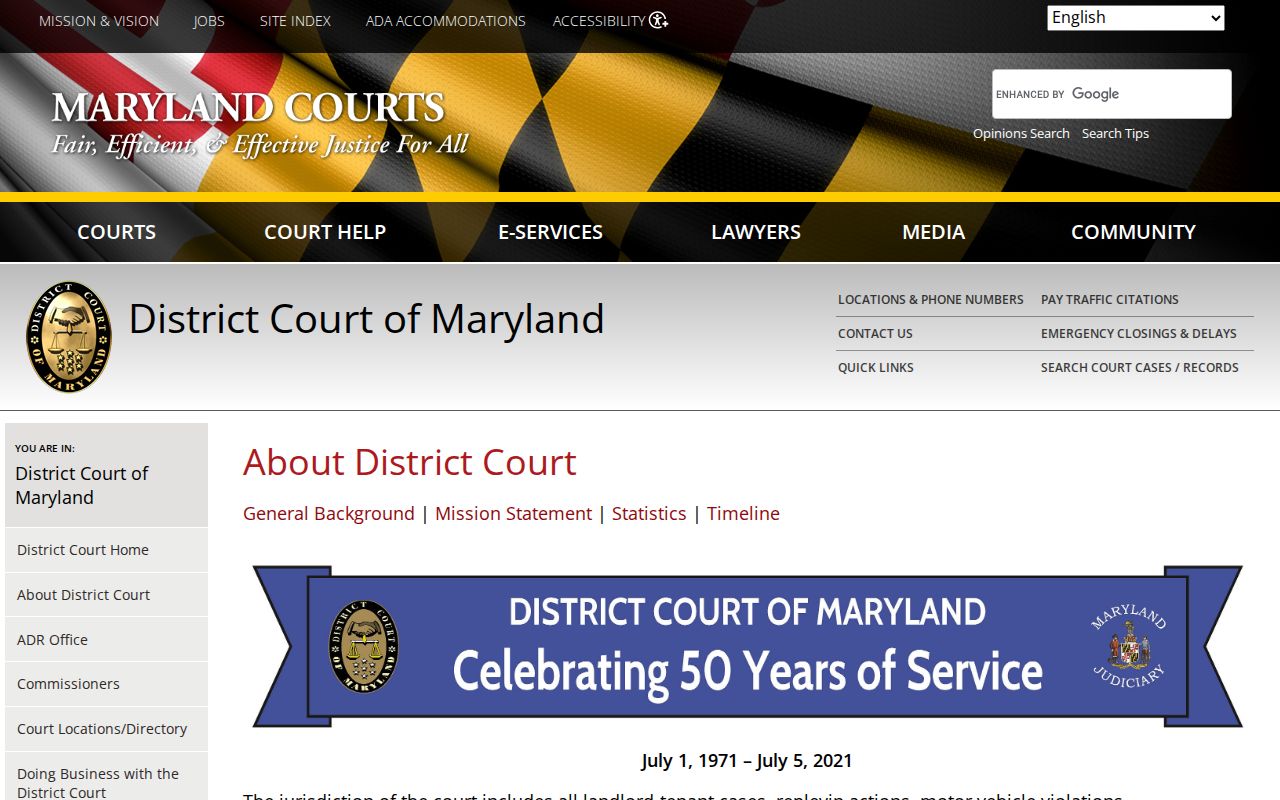 Maryland court records District Court history
