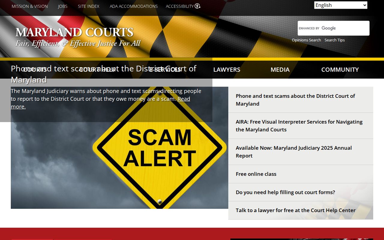 Maryland court records Judiciary service homepage