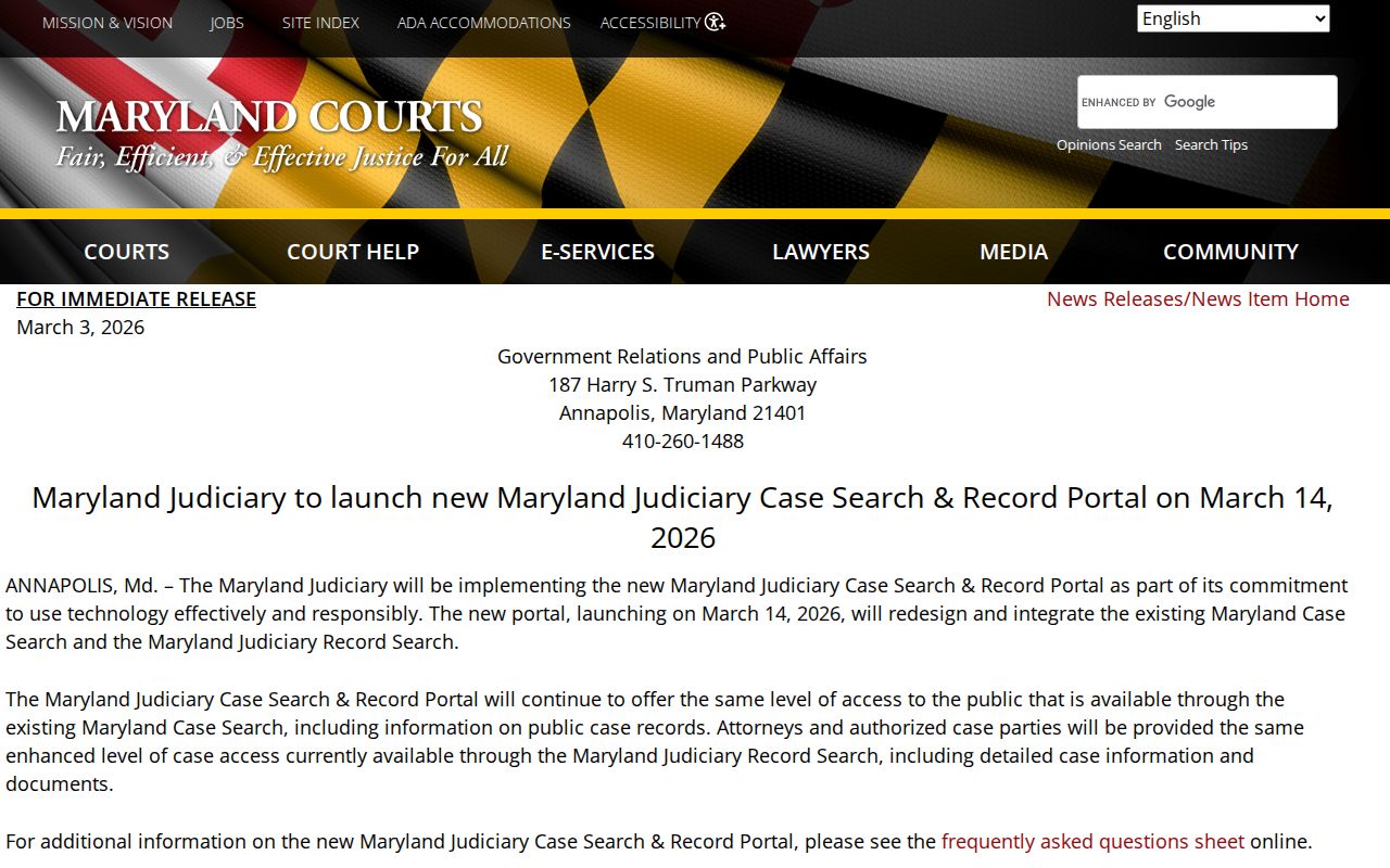 Maryland court records integrated portal announcement