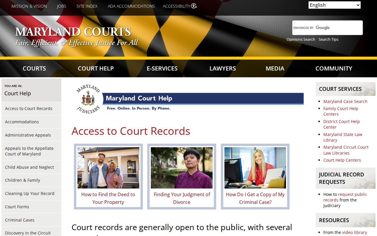 Maryland court records paper electronic and courthouse access channels