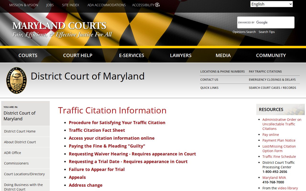 Maryland court records statewide traffic response options